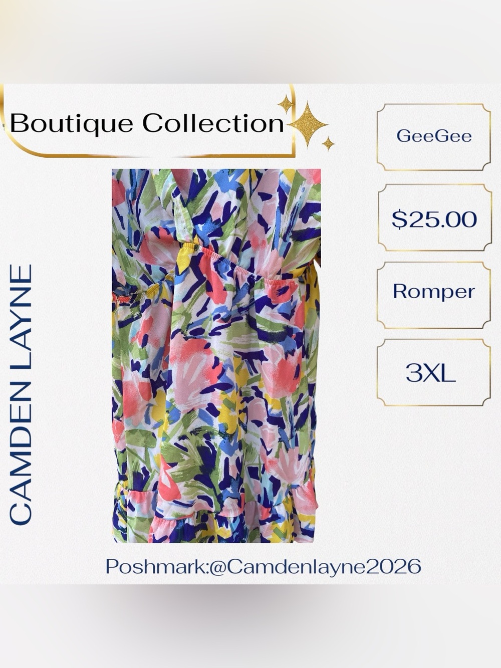 3XL Floral V-Neck Romper in Pastel Multi - Picture 9 of 13